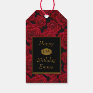 Elegant Red Rose Any Age Birthday Gift Tags