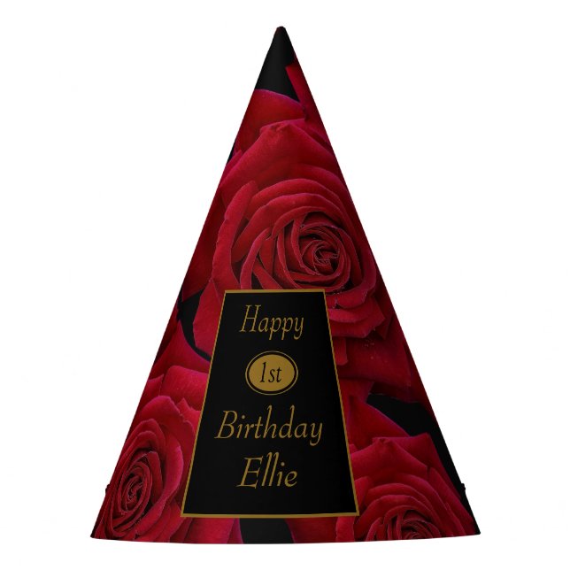 Elegant Red Rose Any Age Birthday Party Hat (Front)