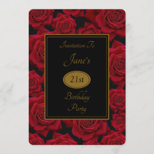Elegant Red Rose Any Age Birthday Party Invitation