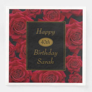 Elegant Red Rose Any Age Birthday Party Napkin