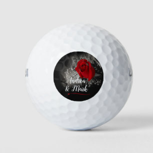Elegant Red Rose Baby's Breath Soft Black Golf Balls