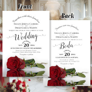 Elegant Red Rose Bilingual Spanish English Wedding Invitation