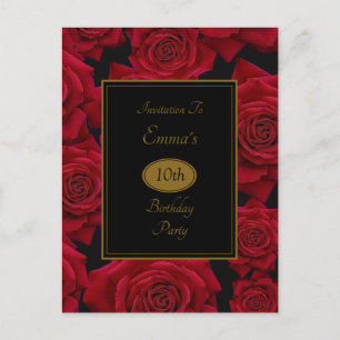 Elegant Red Rose Birthday Party Invitation