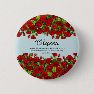 Elegant Red Rose Border Custom Name Garden Theme 6 Cm Round Badge