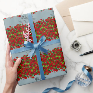 Elegant Red Rose Border Custom Name Garden Theme Wrapping Paper
