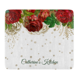 Elegant Red Rose Border Personalised Cutting Board