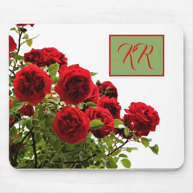 Elegant Red Rose Bouquet Floral Monogram Mouse Mat (Front)