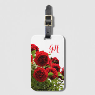 Elegant Red Rose Bouquet Monogram Luggage Tag