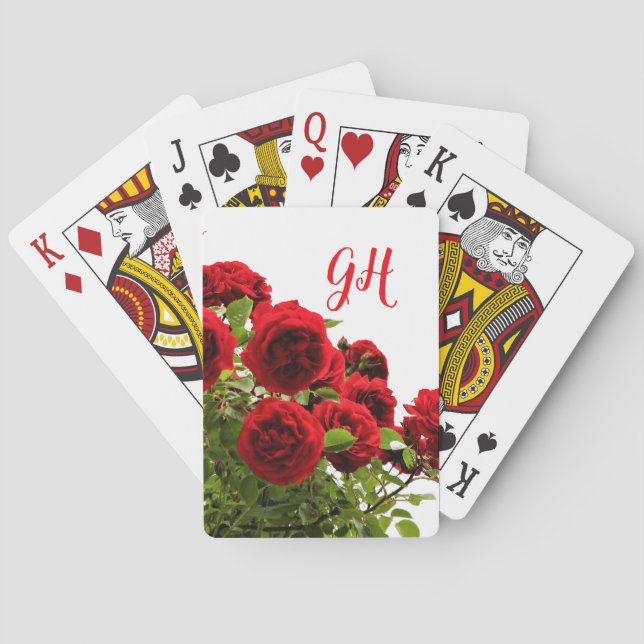 Elegant Red Rose Bouquet Monogram Playing Cards (Back)
