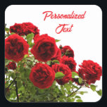 Elegant Red Rose Bouquet Monogram Square Sticker<br><div class="desc">Add a personal touch to your crafts, gifts, or stationery with these stunning stickers featuring a beautiful rose bouquet and customisable text. Personalise the text with name, initials, message or quote. Perfect for weddings, anniversaries, or everyday use, these elegant stickers combine beauty, romance with timeless floral charm. These stickers add...</div>