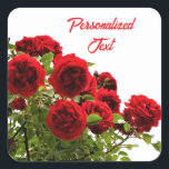 Elegant Red Rose Bouquet Monogram Square Sticker<br><div class="desc">Add a personal touch to your crafts, gifts, or stationery with these stunning stickers featuring a beautiful rose bouquet and customisable text. Personalise the text with name, initials, message or quote. Perfect for weddings, anniversaries, or everyday use, these elegant stickers combine beauty, romance with timeless floral charm. These stickers add...</div>