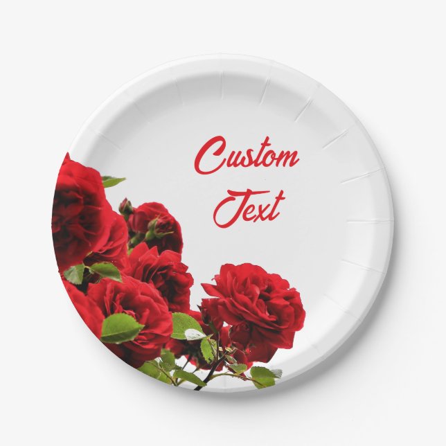 Elegant Red Rose Bouquet Personalised Paper Plate (Front)