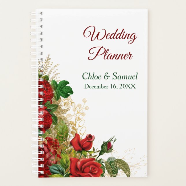 Elegant Red Rose Bouquet Wedding Planner (Front)