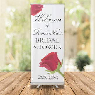 Elegant Red Rose Bridal Shower Retractable Banner