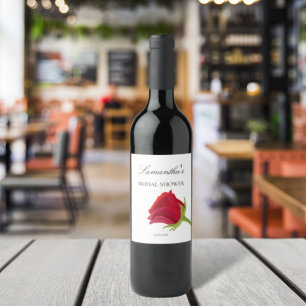 Elegant red rose Bridal Shower  Wine Label