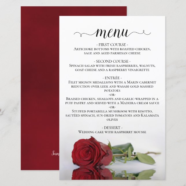 Elegant Red Rose Budget Wedding Menu (Front/Back)