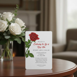 Elegant Red Rose "Celebrating the Life" Funeral Invitation