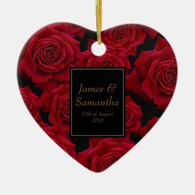 Elegant Red Rose - Ceramic Tree Decoration (Front)