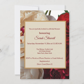 Elegant Red Rose & Cream Peony Bridal Shower  Invitation