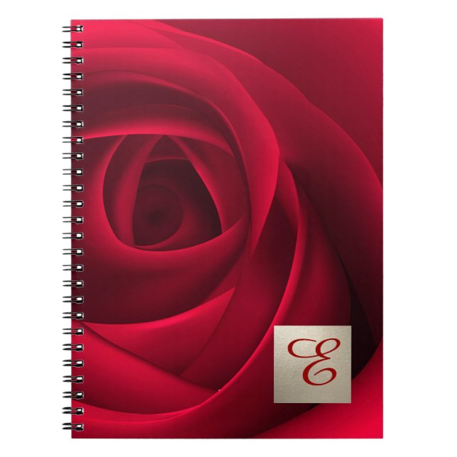 Elegant Red Rose Custom Monogram Gift  Notebook (Front)
