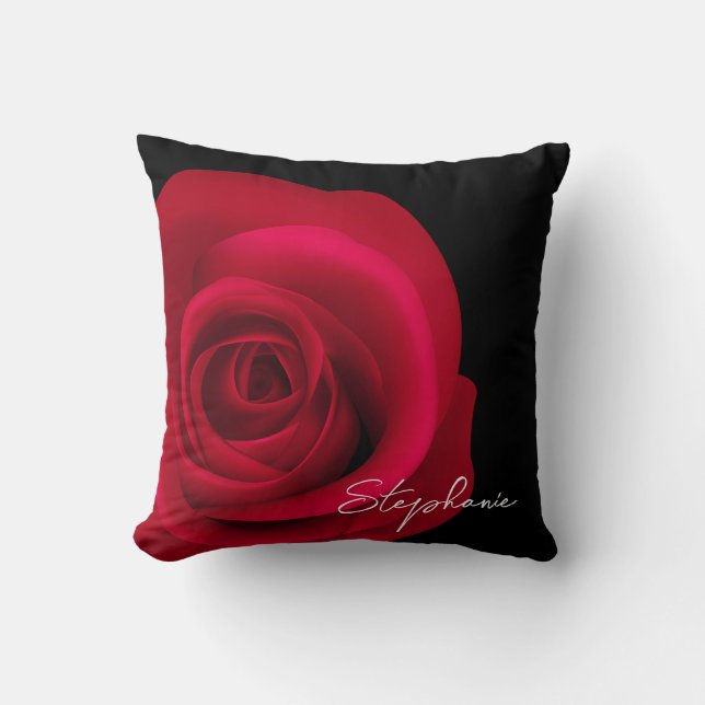 Elegant Red Rose | Custom Name Gift Cushion (Front)