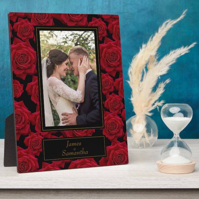 Elegant Red Rose – Custom Photo Plaque (Side)
