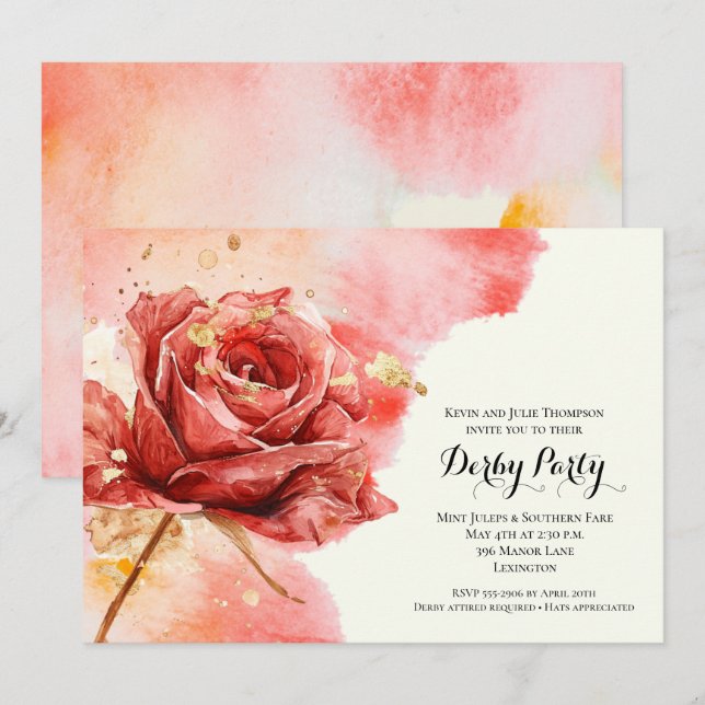 Elegant Red Rose Derby Party Invitation (Front/Back)