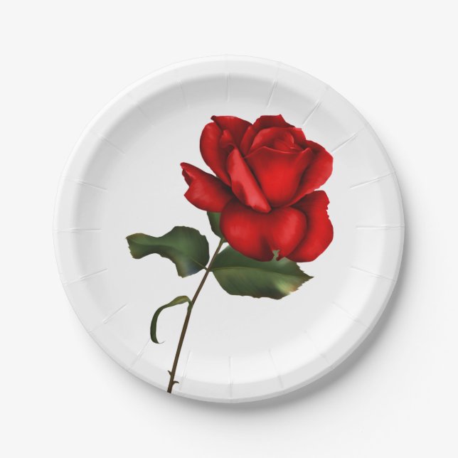 Elegant Red Rose Elegant Glam Floral Wedding Party Paper Plate (Front)