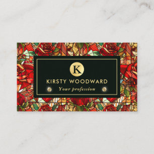 Elegant Red Rose Faux Stained Glass Pattern Business Card