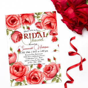 Elegant Red Rose Floral Border Bridal Shower Invitation