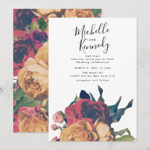 Elegant Red Rose Floral Botanical Boho Wedding Invitation