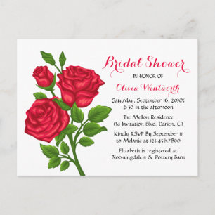Elegant Red Rose Floral Bridal Shower Invitation Postcard