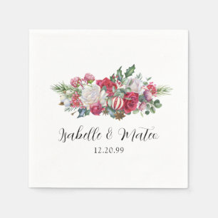Elegant Red Rose Floral Christmas Wedding Napkin