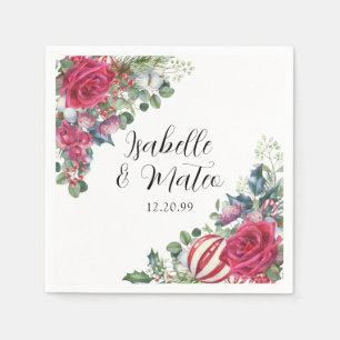 Elegant Red Rose Floral Christmas Wedding  Napkin