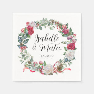 Elegant Red Rose Floral Christmas Wedding Napkin
