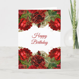 Elegant Red Rose Floral Frame Birthday Card