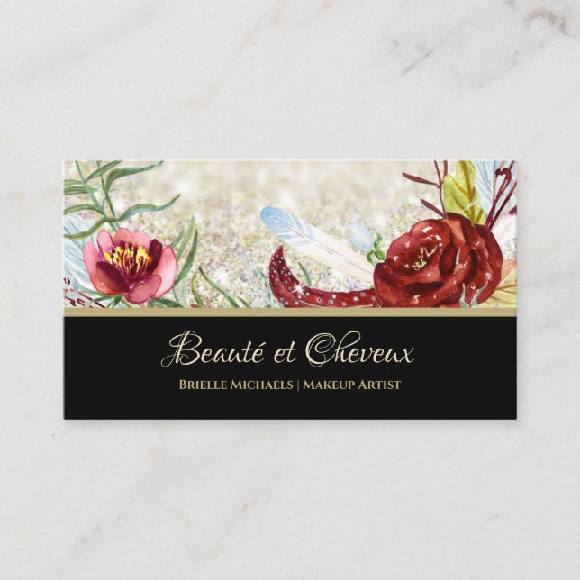 Elegant Red Rose Floral Hair and Beauty Salon Business Card (Front)