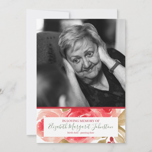 Elegant Red Rose Floral In Loving Memory Funeral Thank You Card (Front)