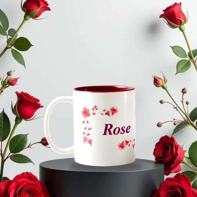 Elegant Red Rose Floral Monogram Letter R & Custom Two-Tone Coffee Mug (Creator Uploaded)