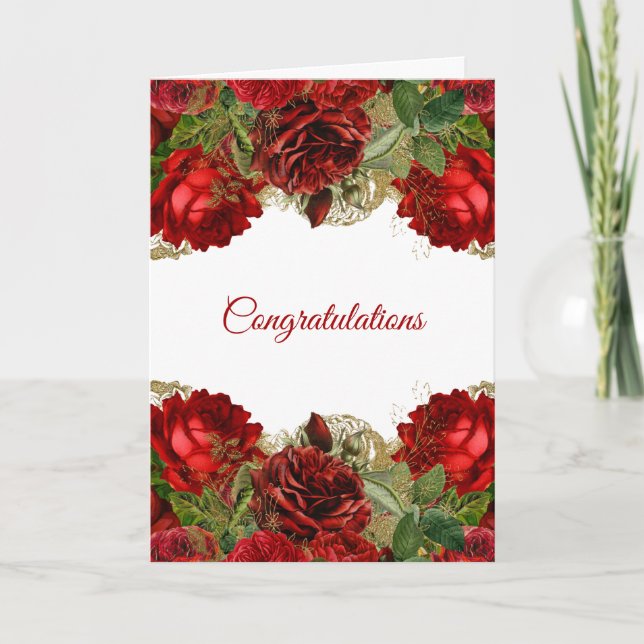 Elegant Red Rose Floral Wedding Congratulations Card (Front)