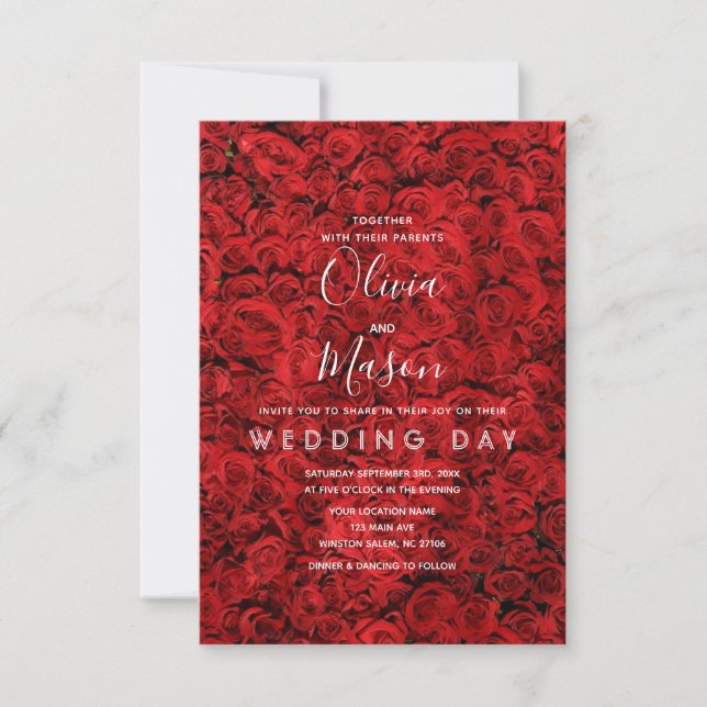 Elegant Red Rose Floral Wedding Invitation (Front)