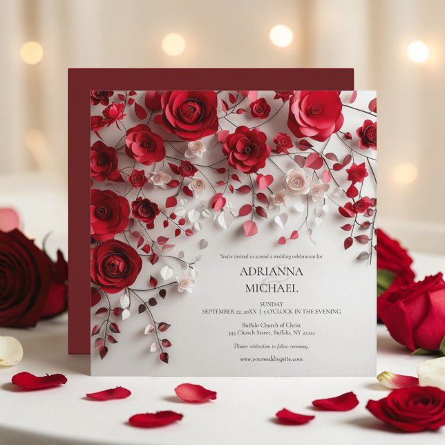 Elegant Red Rose Floral Wedding Invitation (Creator Uploaded)