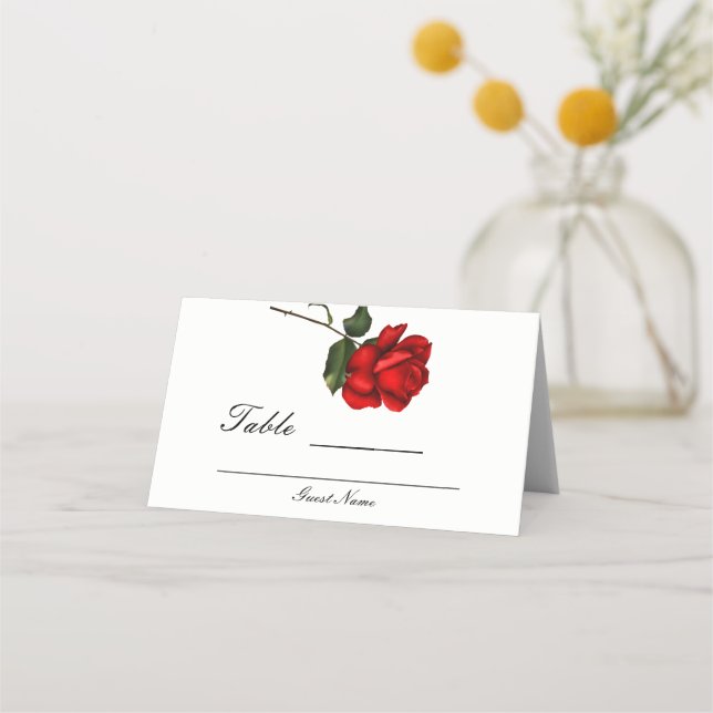 Elegant Red Rose Floral Wedding Table Number Place Card (Back)