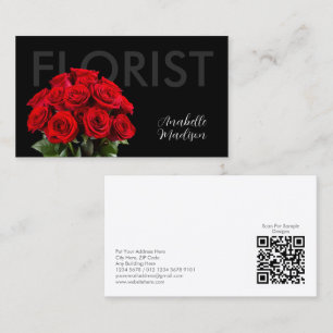 Elegant Red Rose Florist Business Card on Black