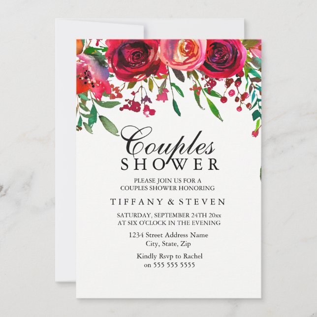 Elegant Red Rose Flower Couples Shower invite (Front)