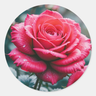 Elegant Red Rose Flower Picture Classic Round Sticker