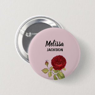 Elegant red rose flower pink 6 cm round badge