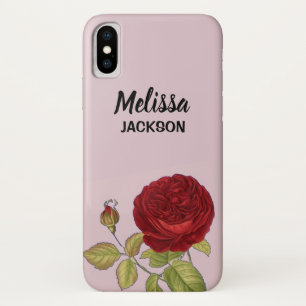 Elegant red rose flower pink iPhone x case