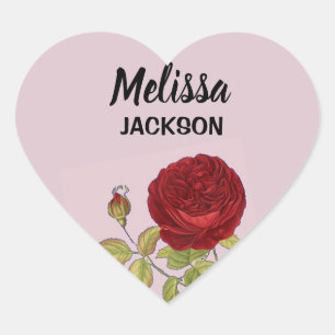 Elegant red rose flower pink heart sticker