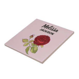 Elegant red rose flower pink tile